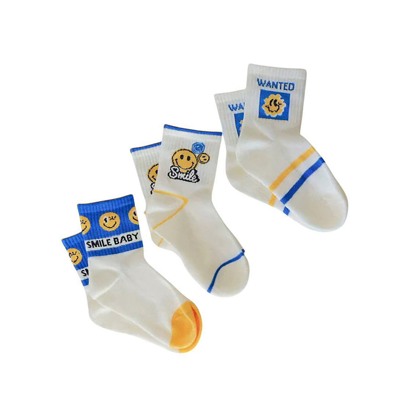 Dudie - Korean Children Fashion - #fashionkids - Blue Smile Socks (set of 3) - 11
