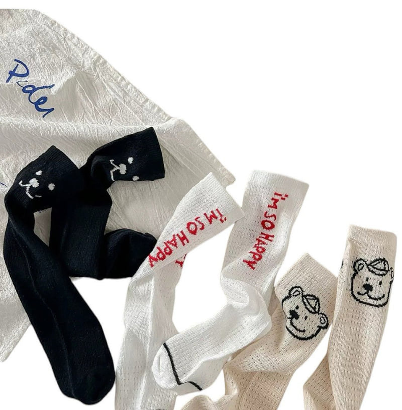 Dudie - Korean Children Fashion - #fashionkids - Happy Teddy Socks (set of 3) - 7