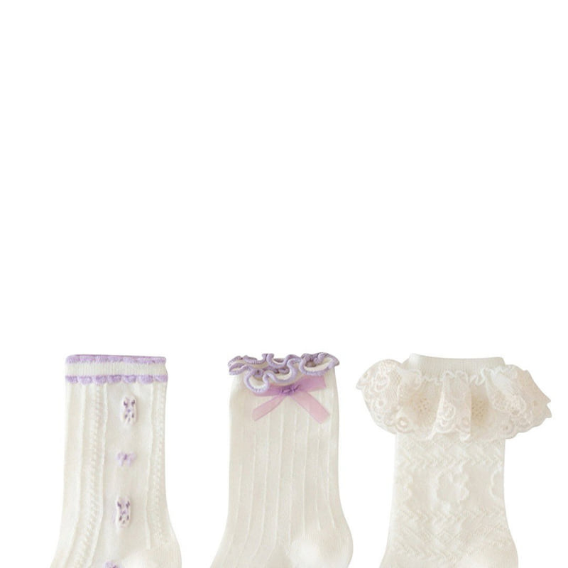 Dudie - Korean Children Fashion - #fashionkids - Purple Socks (set of 3) - 3