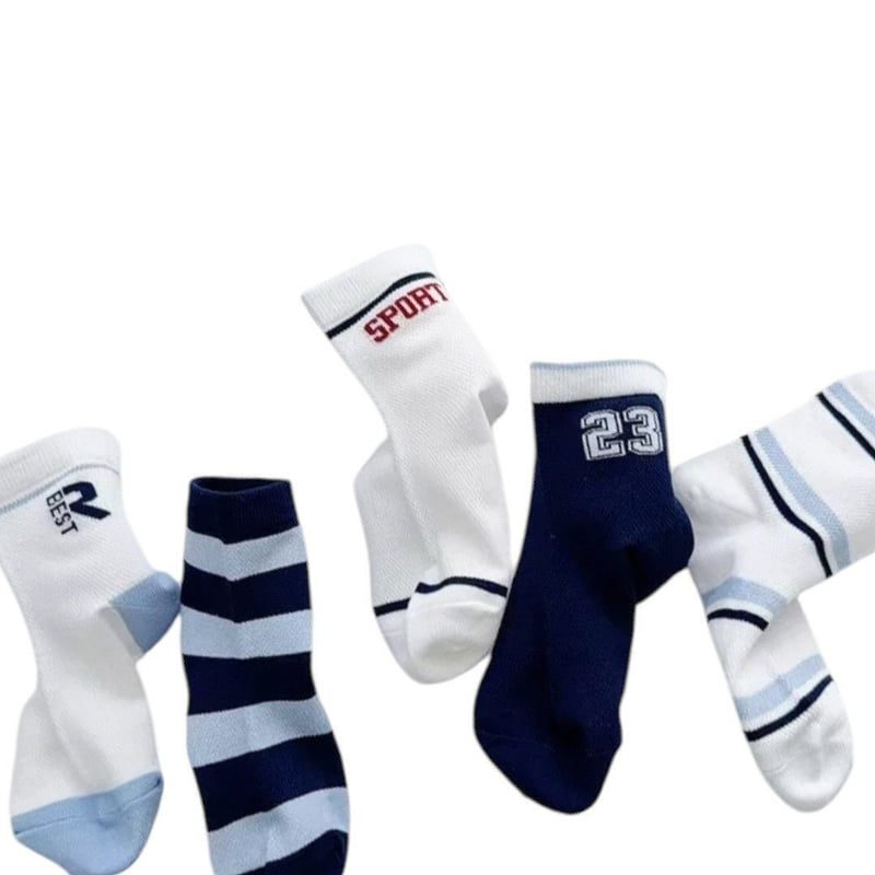 Dudie - Korean Children Fashion - #fashionkids - Blue Sports Socks (set of 5) - 2