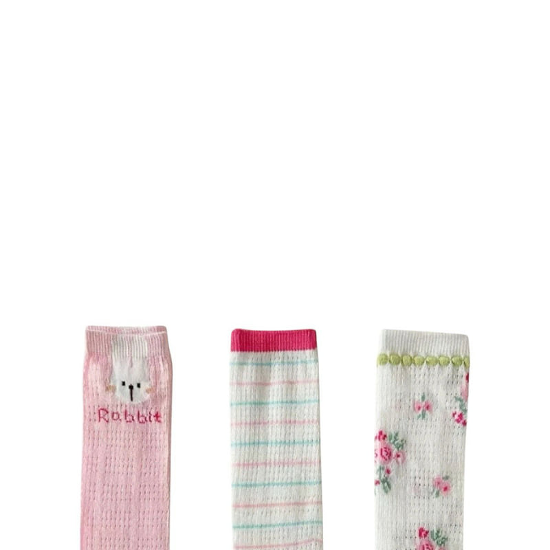 Dudie - Korean Children Fashion - #kidsshorts - Rabbit Rose Socks (set of 3) - 3
