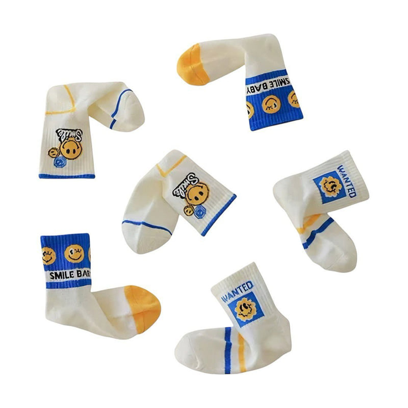 Dudie - Korean Children Fashion - #kidsshorts - Blue Smile Socks (set of 3) - 12