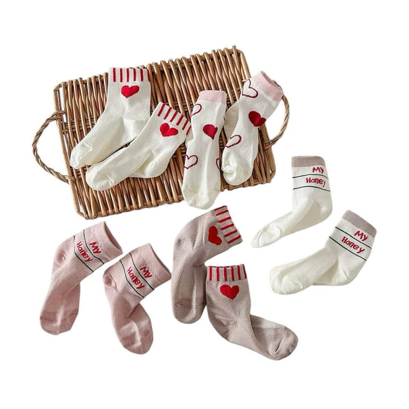 Dudie - Korean Children Fashion - #kidsshorts - Honey Heart Socks (set of 5) - 11