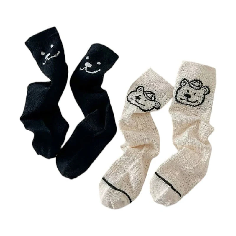 Dudie - Korean Children Fashion - #kidsshorts - Happy Teddy Socks (set of 3) - 8