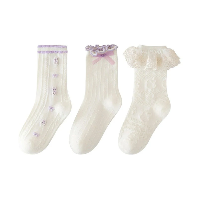Dudie - Korean Children Fashion - #fashionkids - Purple Socks (set of 3) - 4