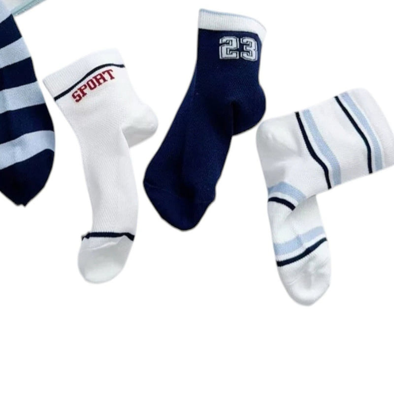 Dudie - Korean Children Fashion - #kidsshorts - Blue Sports Socks (set of 5) - 3