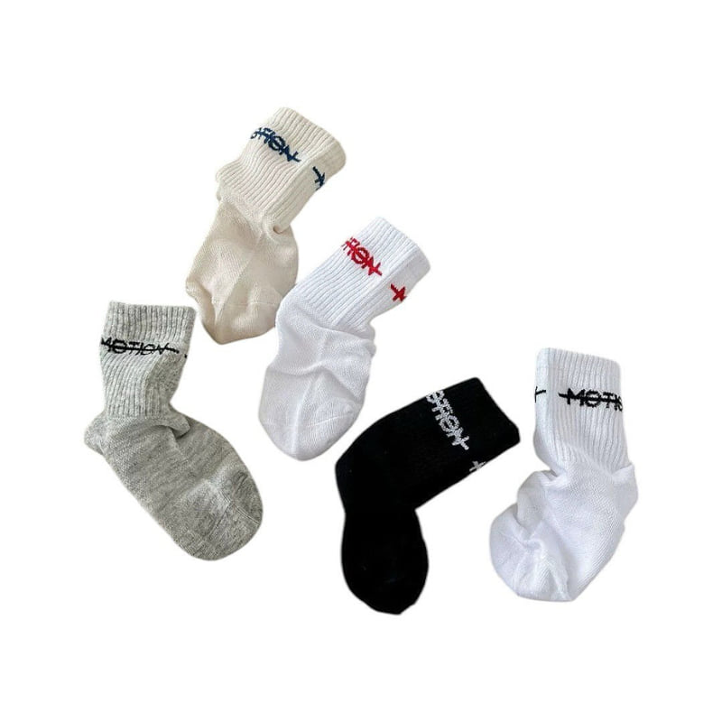 Dudie - Korean Children Fashion - #kidsstore - Motion Socks (set of 5) - 7