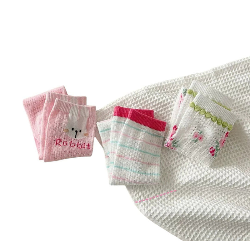 Dudie - Korean Children Fashion - #kidsshorts - Rabbit Rose Socks (set of 3) - 4