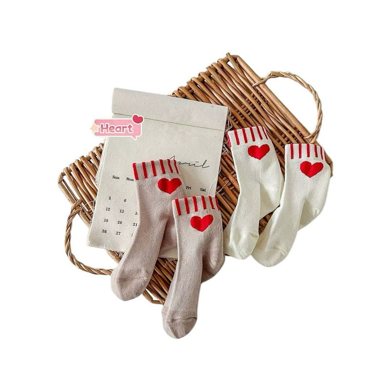 Dudie - Korean Children Fashion - #kidsstore - Honey Heart Socks (set of 5) - 12
