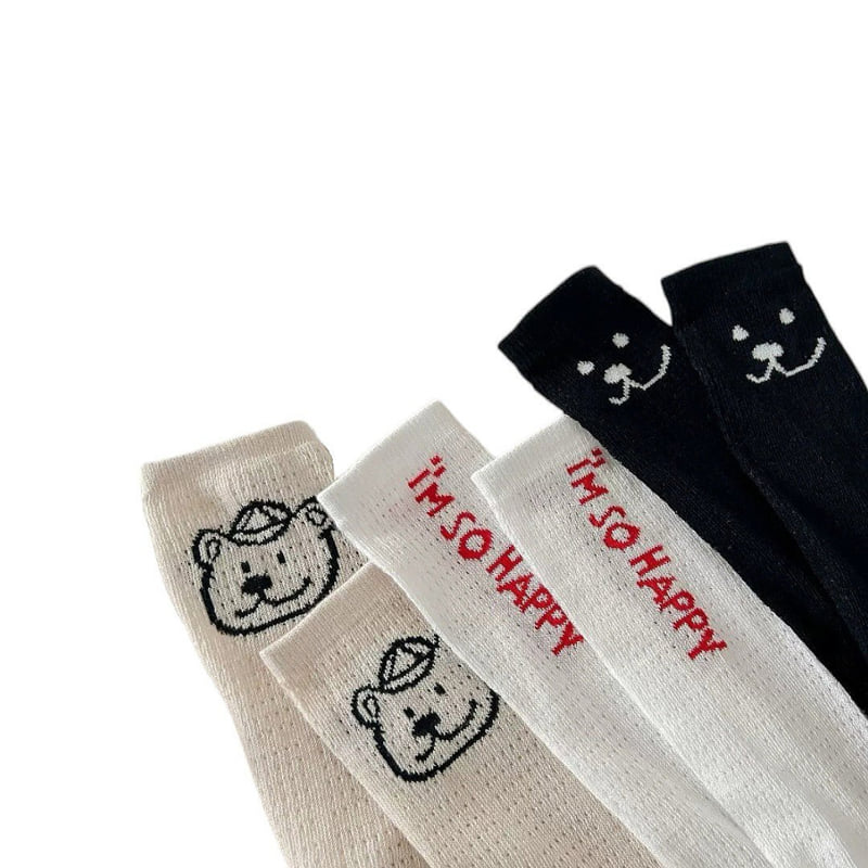 Dudie - Korean Children Fashion - #kidsstore - Happy Teddy Socks (set of 3) - 9