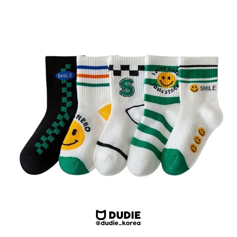Dudie - Korean Children Fashion - #kidsstore - Check Smile Socks (set of 5)