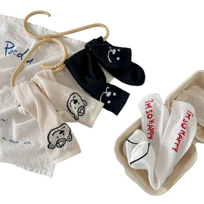 Dudie - Korean Children Fashion - #kidzfashiontrend - Happy Teddy Socks (set of 3) - 10