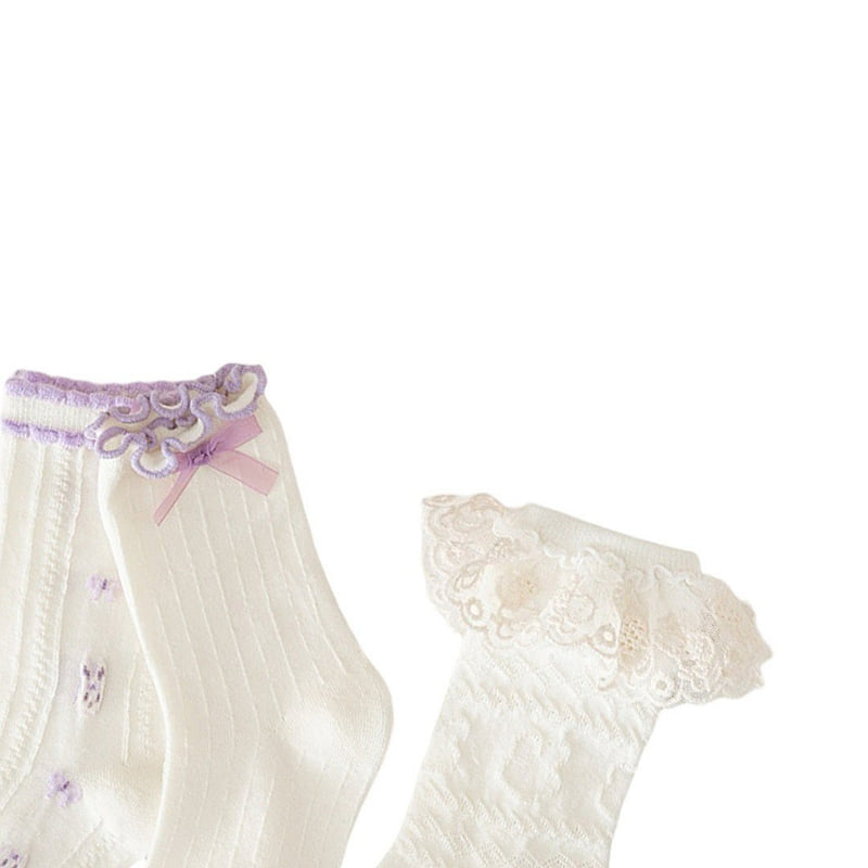 Dudie - Korean Children Fashion - #kidzfashiontrend - Purple Socks (set of 3) - 6