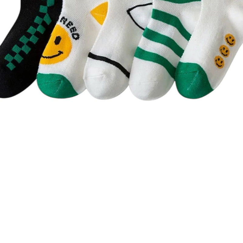 Dudie - Korean Children Fashion - #kidzfashiontrend - Check Smile Socks (set of 5) - 2