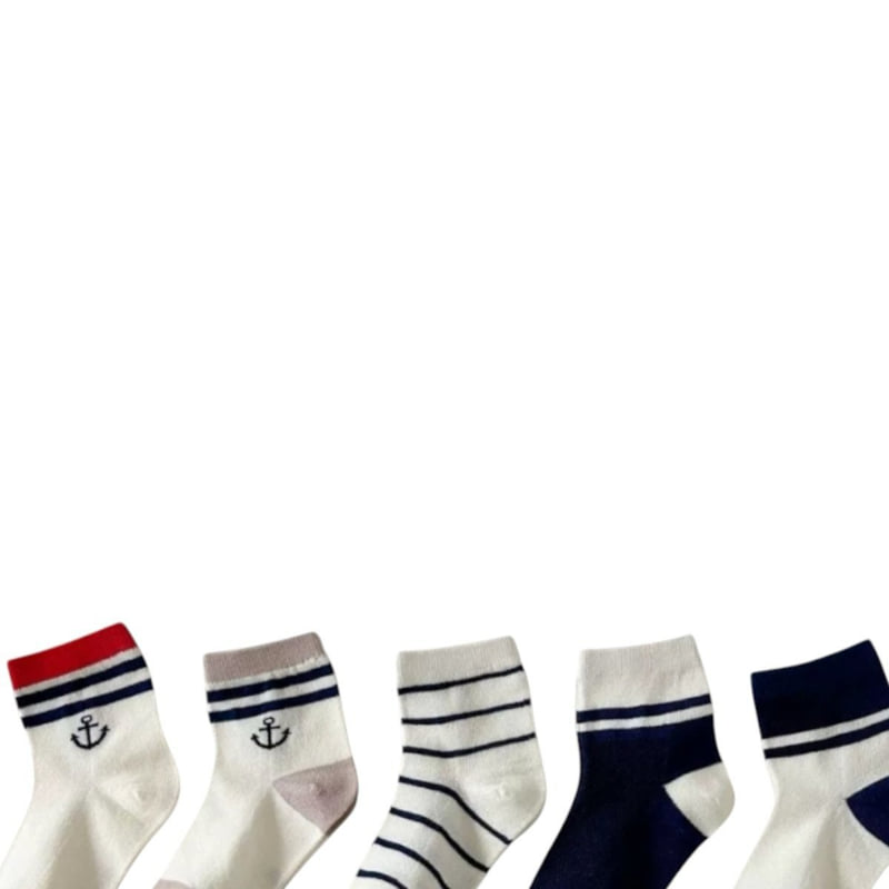 Dudie - Korean Children Fashion - #littlefashionista - Dot Run Socks (set of 5) - 5
