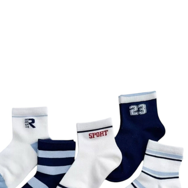 Dudie - Korean Children Fashion - #littlefashionista - Blue Sports Socks (set of 5) - 7
