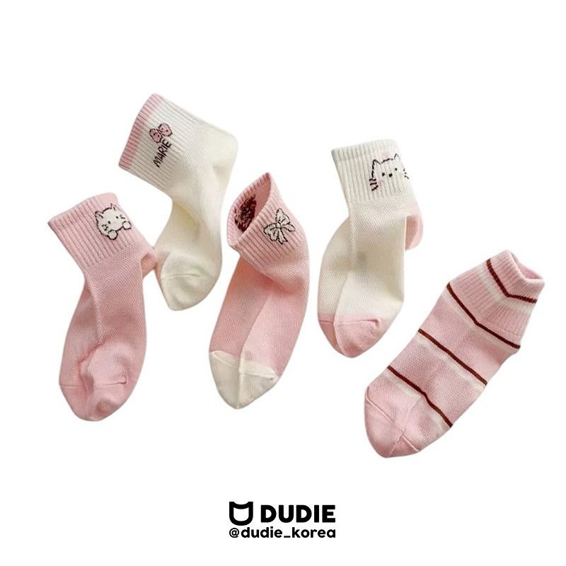 Dudie - Korean Children Fashion - #littlefashionista - Pinkat Socks (set of 5)