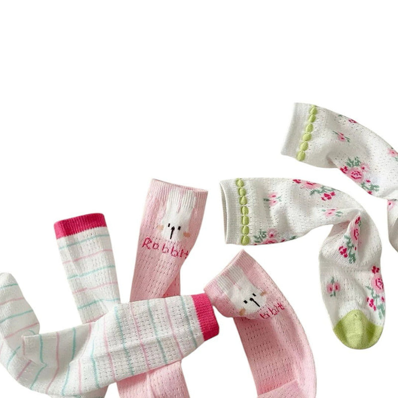 Dudie - Korean Children Fashion - #magicofchildhood - Rabbit Rose Socks (set of 3) - 8