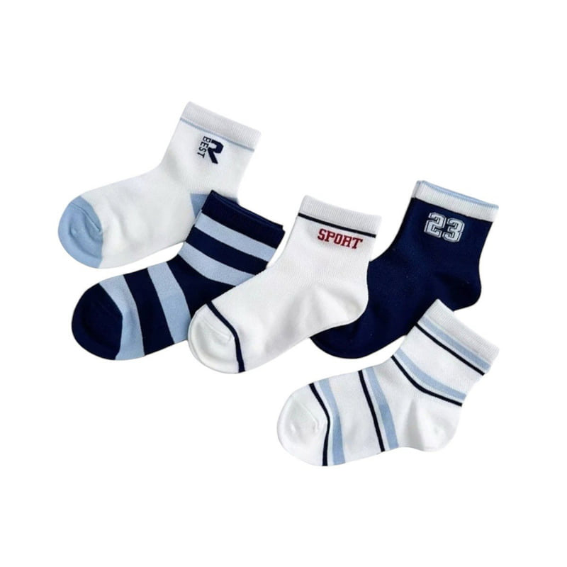 Dudie - Korean Children Fashion - #magicofchildhood - Blue Sports Socks (set of 5) - 8