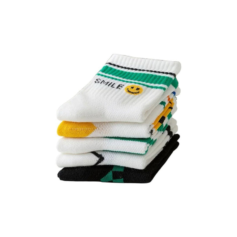Dudie - Korean Children Fashion - #magicofchildhood - Check Smile Socks (set of 5) - 5