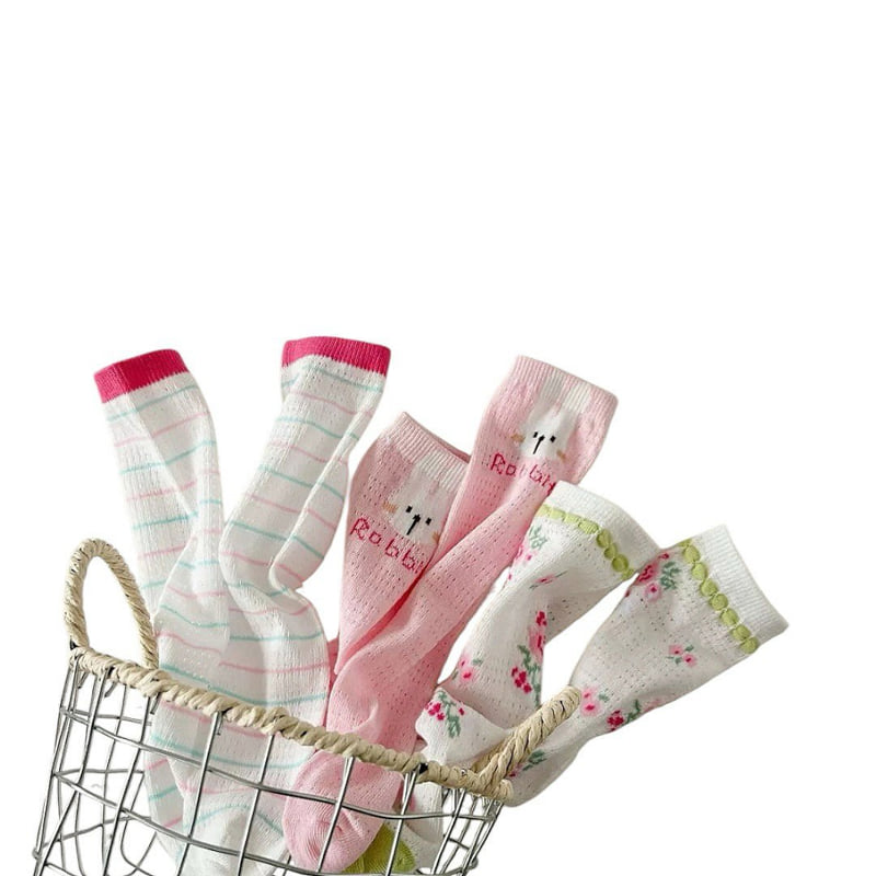 Dudie - Korean Children Fashion - #minifashionista - Rabbit Rose Socks (set of 3) - 9