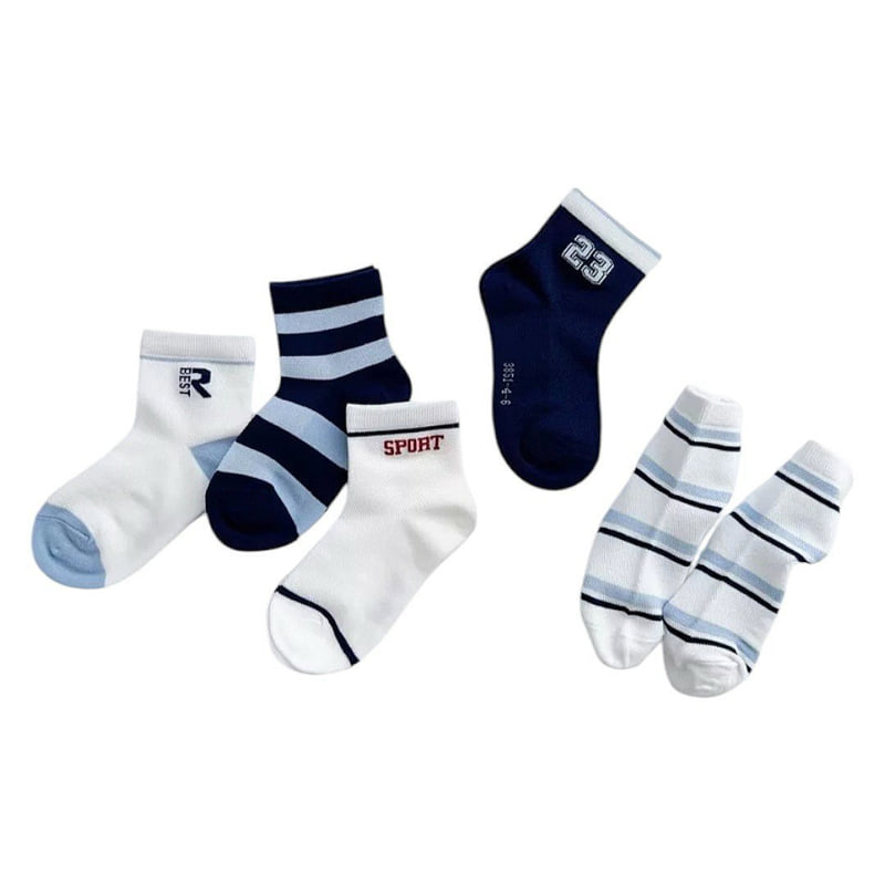Dudie - Korean Children Fashion - #minifashionista - Blue Sports Socks (set of 5) - 9