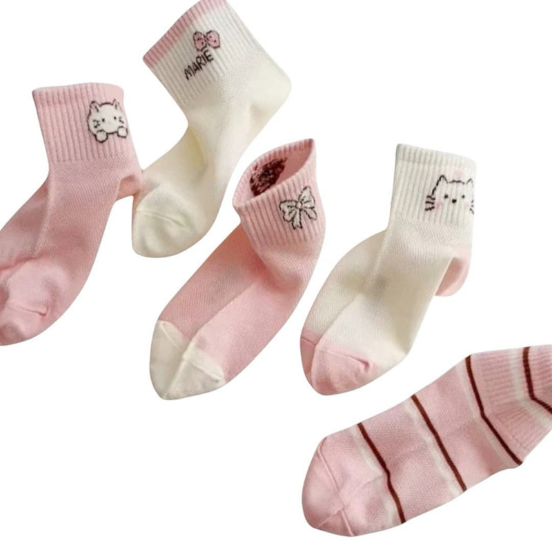 Dudie - Korean Children Fashion - #minifashionista - Pinkat Socks (set of 5) - 3