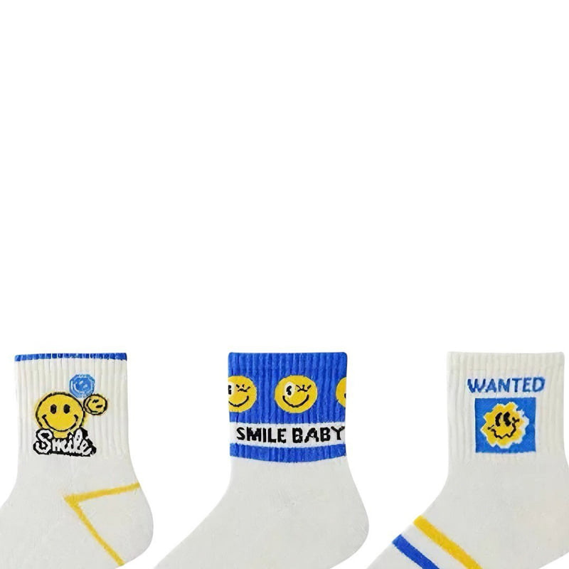 Dudie - Korean Children Fashion - #prettylittlegirls - Blue Smile Socks (set of 3) - 3