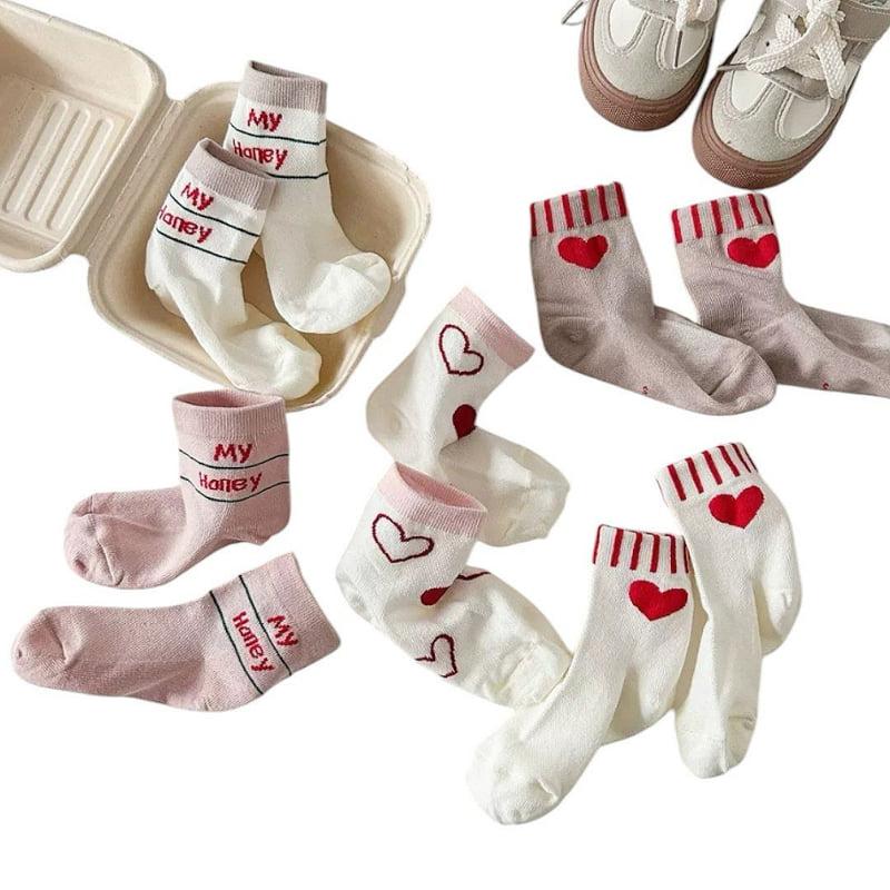 Dudie - Korean Children Fashion - #prettylittlegirls - Honey Heart Socks (set of 5) - 2