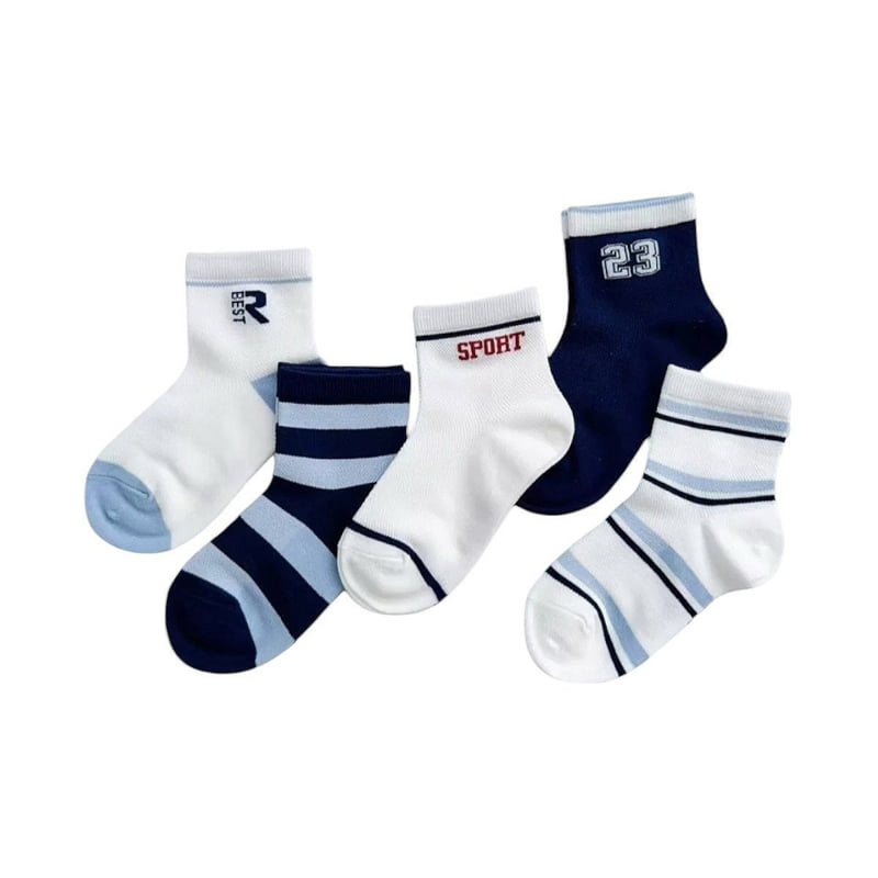 Dudie - Korean Children Fashion - #prettylittlegirls - Blue Sports Socks (set of 5) - 10