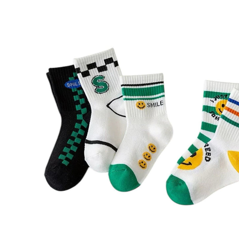 Dudie - Korean Children Fashion - #prettylittlegirls - Check Smile Socks (set of 5) - 7