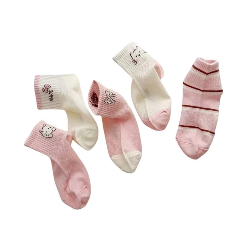Dudie - Korean Children Fashion - #minifashionista - Pinkat Socks (set of 5) - 4