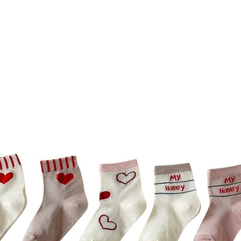 Dudie - Korean Children Fashion - #stylishchildhood - Honey Heart Socks (set of 5) - 5