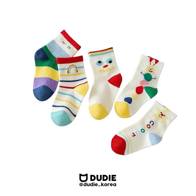 Dudie - Korean Children Fashion - #stylishchildhood - Sun Color Socks (set of 5)
