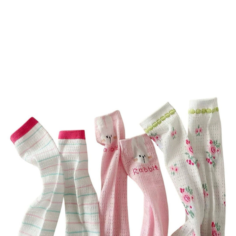 Dudie - Korean Children Fashion - #toddlerclothing - Rabbit Rose Socks (set of 3) - 12