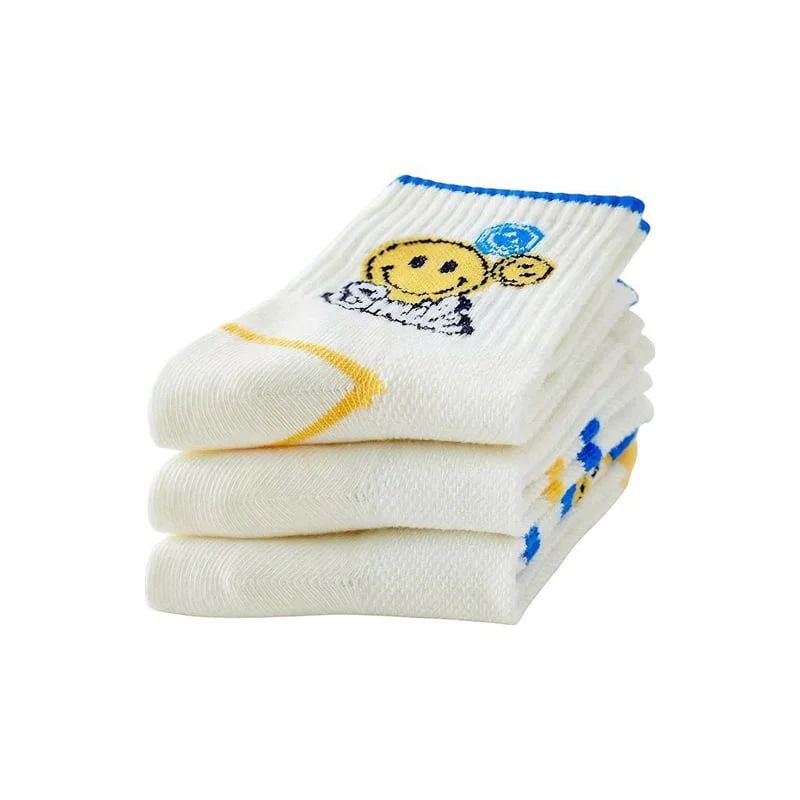 Dudie - Korean Children Fashion - #toddlerclothing - Blue Smile Socks (set of 3) - 5