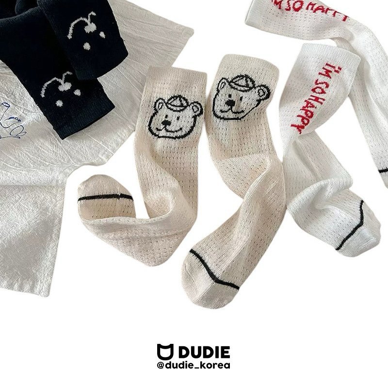 Dudie - Korean Children Fashion - #toddlerclothing - Happy Teddy Socks (set of 3)