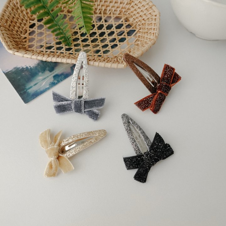Eeiitt - Korean Women Fashion - #momslook - Wrinkle Glitter Ribbon Hairpin (set of 2) - 10