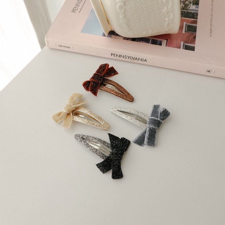 Eeiitt - Korean Women Fashion - #vintageinspired - Wrinkle Glitter Ribbon Hairpin (set of 2) - 2