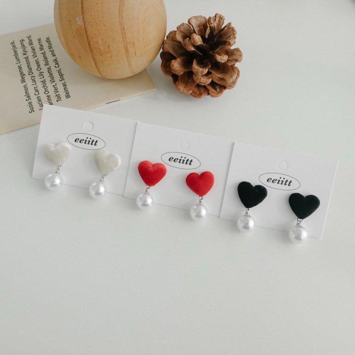 Eeiitt - Korean Women Fashion - #womensfashion - Velvet Heart Earrings - 8