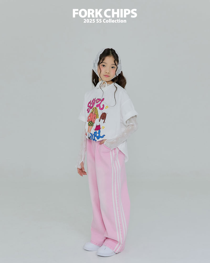Fork Chips - Korean Children Fashion - #fashionkids - Pink Line Pants - 9