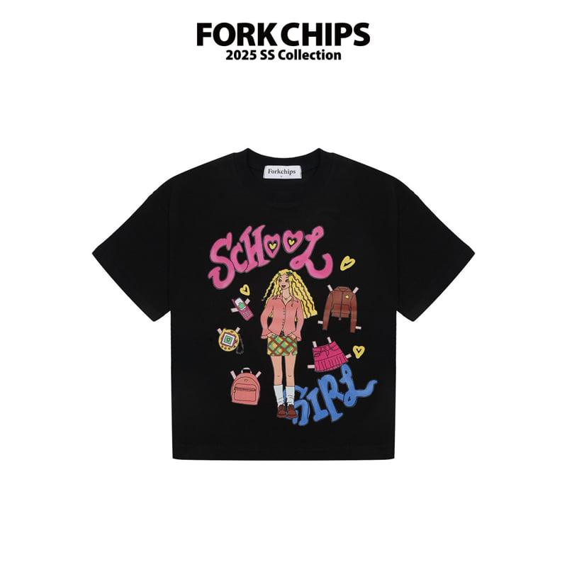 Fork Chips - Korean Children Fashion - #kidsshorts - School Girl Tee - 2