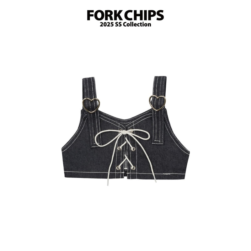 Fork Chips - Korean Children Fashion - #kidsshorts - Rain Love Suspenders Top