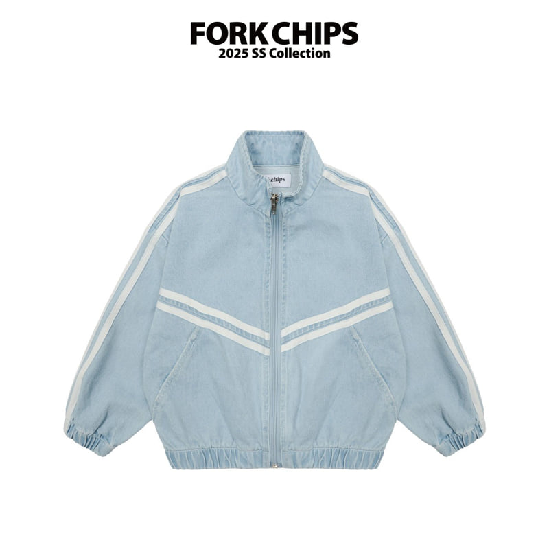 Fork Chips - Korean Children Fashion - #kidsshorts - Curve Denim Zip-up Jacket