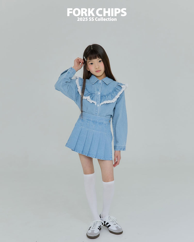 Fork Chips - Korean Children Fashion - #kidsshorts - Hippie Denim Blouse - 10