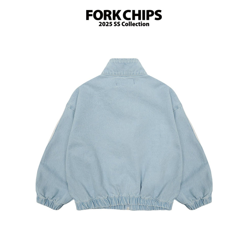 Fork Chips - Korean Children Fashion - #kidzfashiontrend - Curve Denim Zip-up Jacket - 3