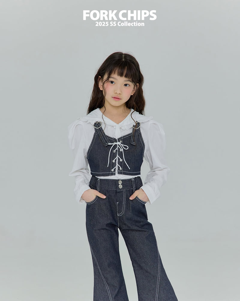 Fork Chips - Korean Children Fashion - #minifashionista - Rain Love Suspenders Top - 7