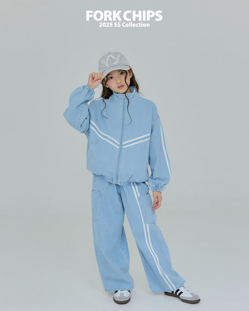 Fork Chips - Korean Children Fashion - #prettylittlegirls - Curve Denim Zip-up Jacket - 8