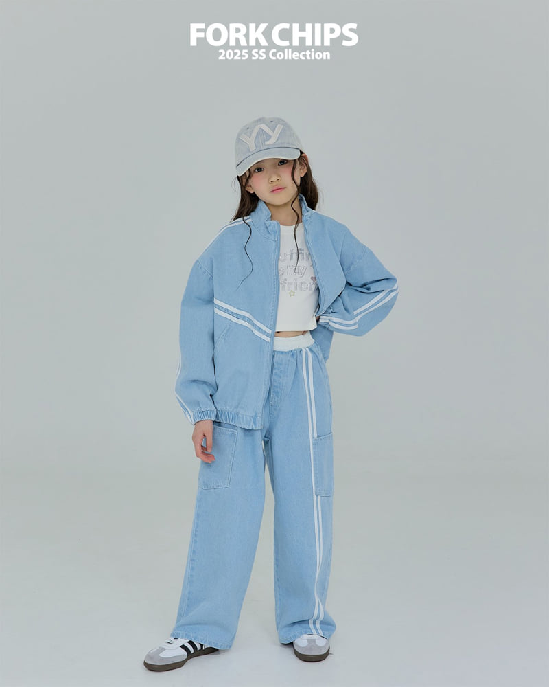Fork Chips - Korean Children Fashion - #stylishchildhood - Curve Denim Zip-up Jacket - 11