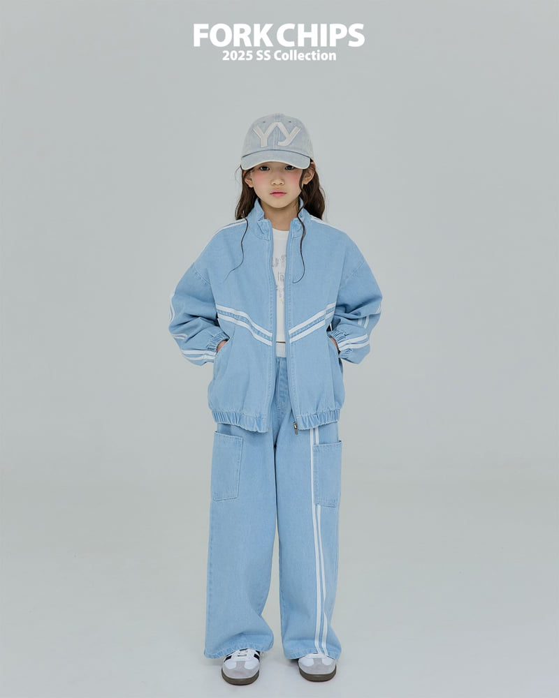 Fork Chips - Korean Children Fashion - #todddlerfashion - Curve Denim Zip-up Jacket - 9